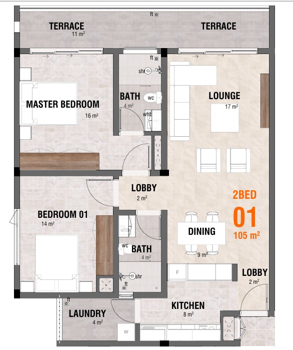 2 Bedroom floor plan